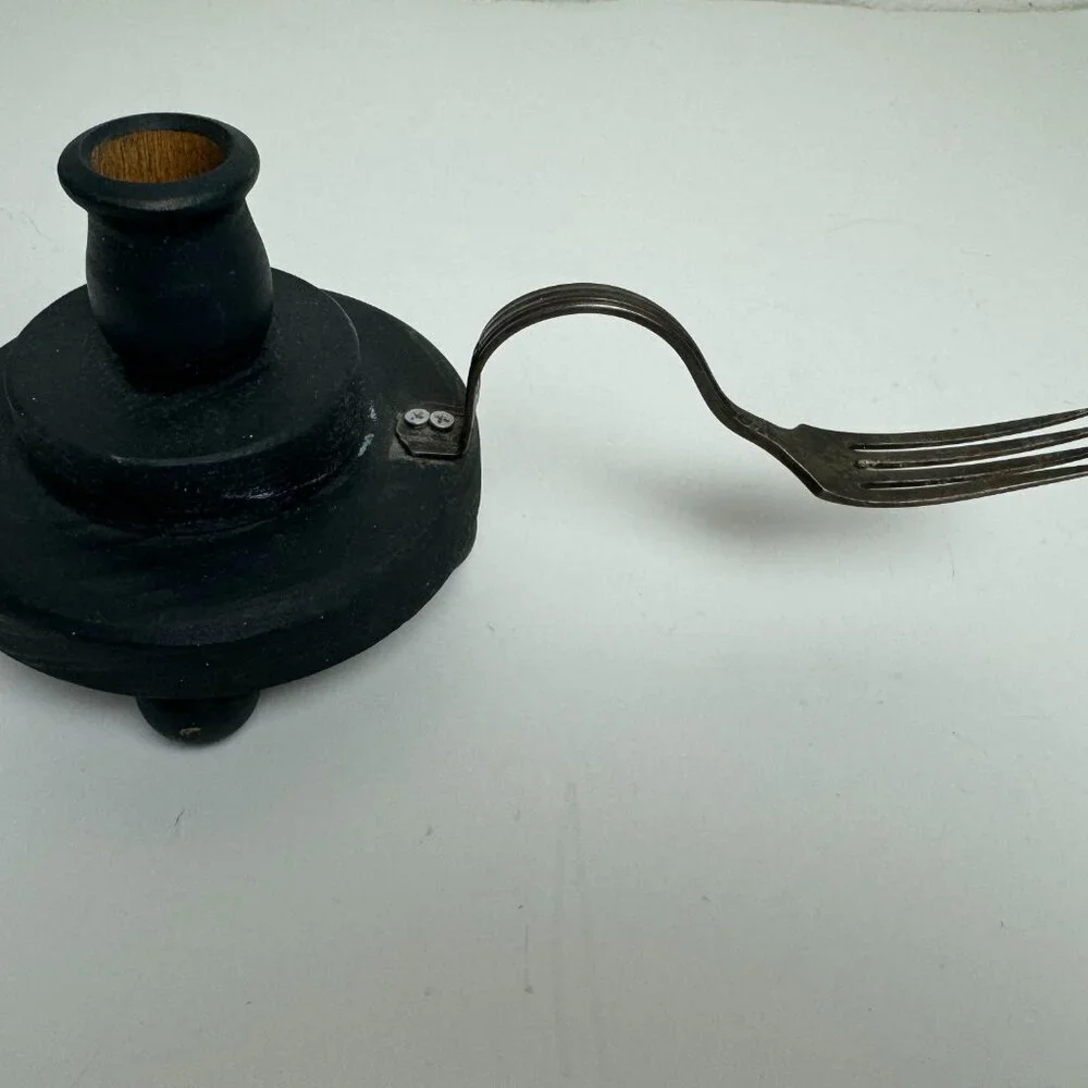 RARE Unique Wooden Candlestick Fork Holder